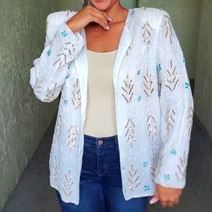 Sold! Vintage 80s Gold, Green, White Sequined Blazer Med